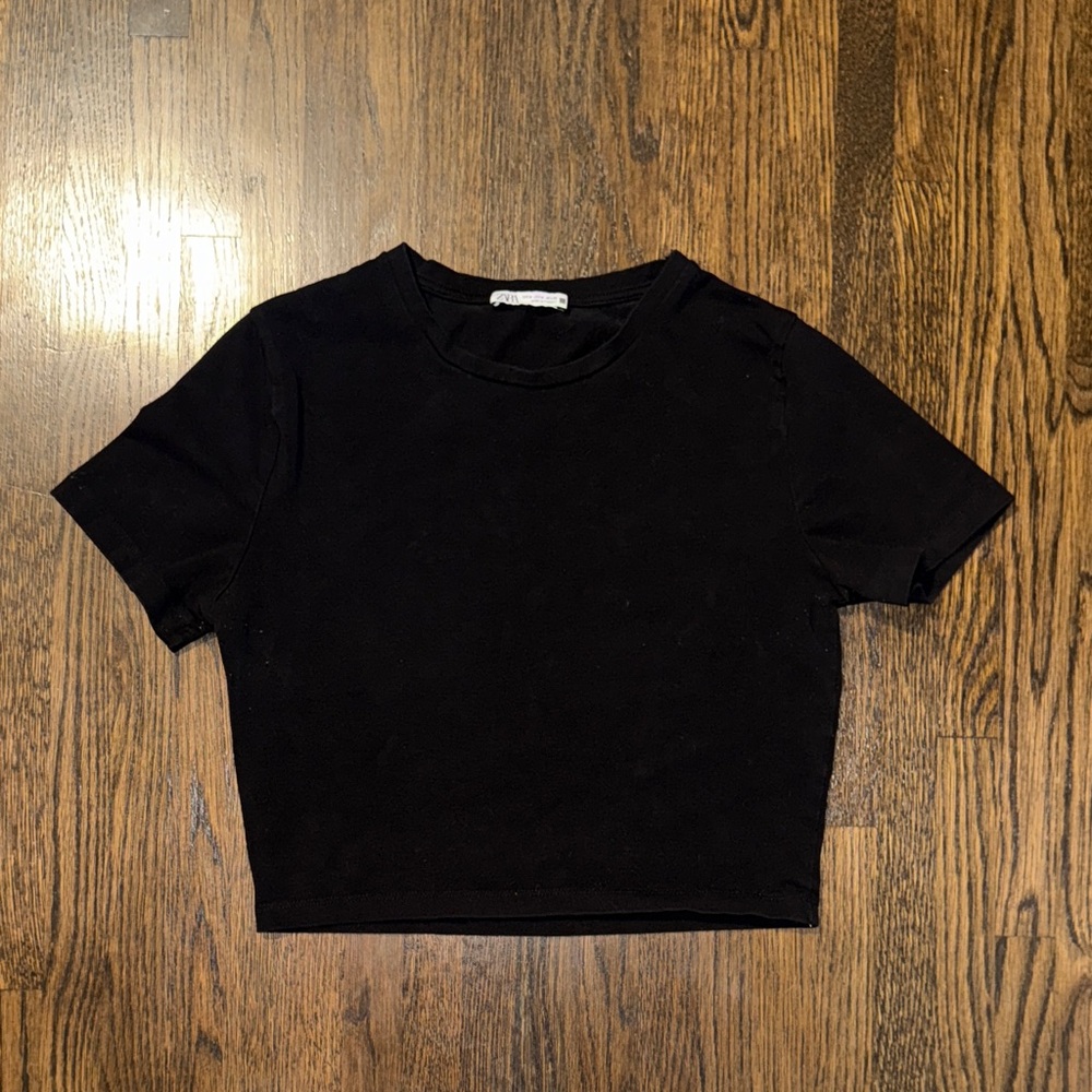 Zara Black Short Sleeve Crop Top